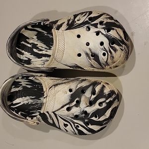 Junior size 1 black and white marble crocs